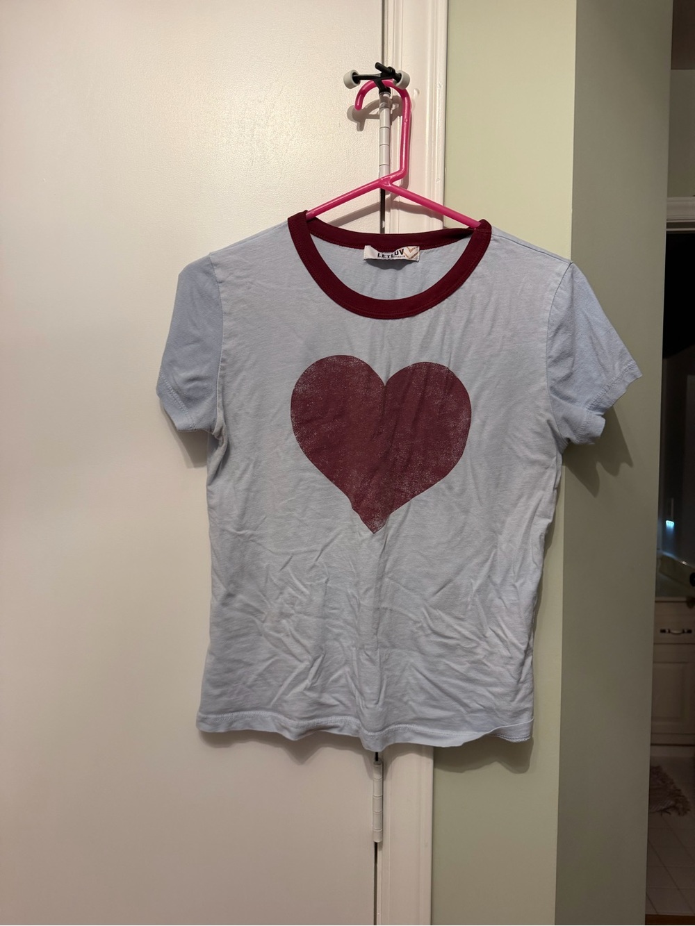 Let Luv  Light Blue Tee with Burgundy Heart